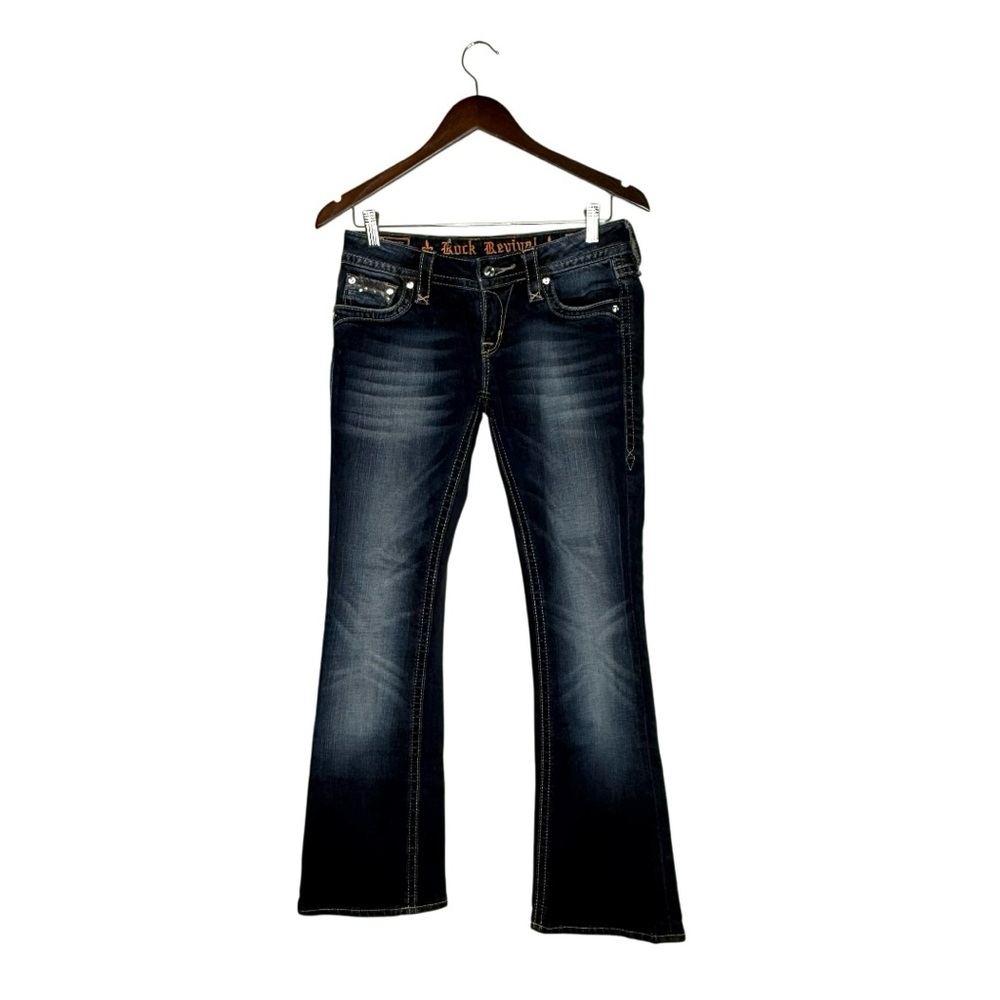 Rock Revival "Anett Boot" Dark Wash Jeans embellished Pockets low Rise Size‎ 27